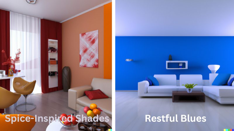 Spice-Inspired Shades & Restful Blues color living room