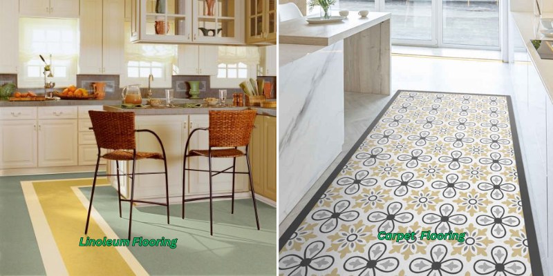 Linoleum flooring and carpet flooring
