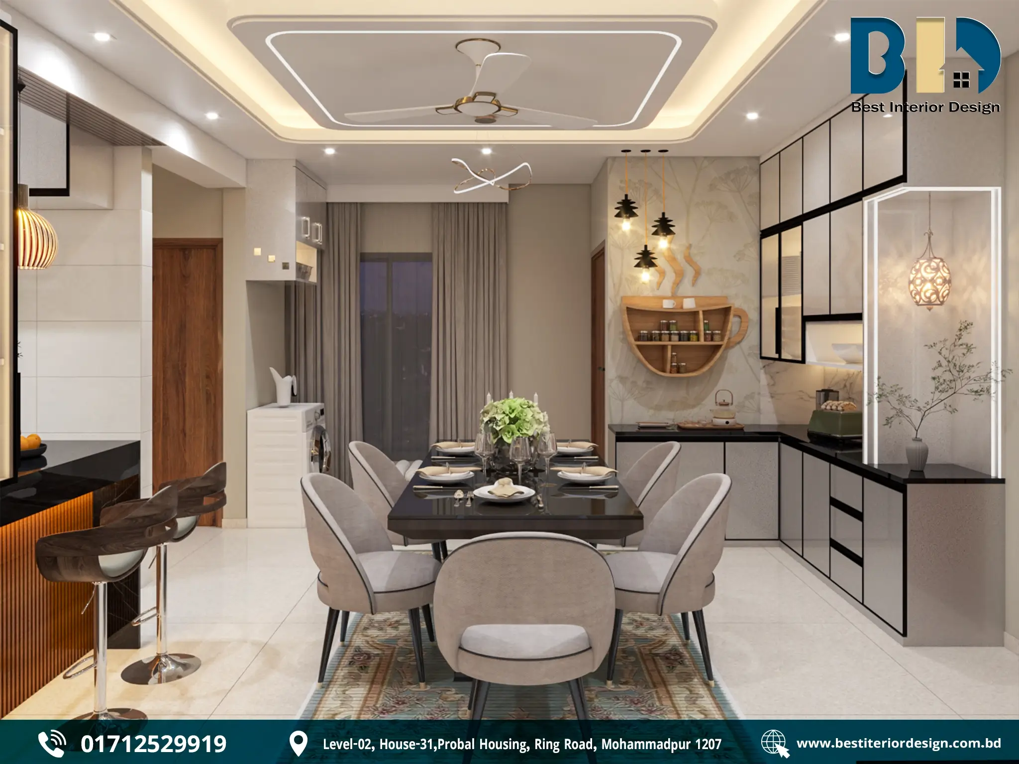 1140 SQFT Apartment Dining Room Interior Design in Adabor, Dhaka (2)