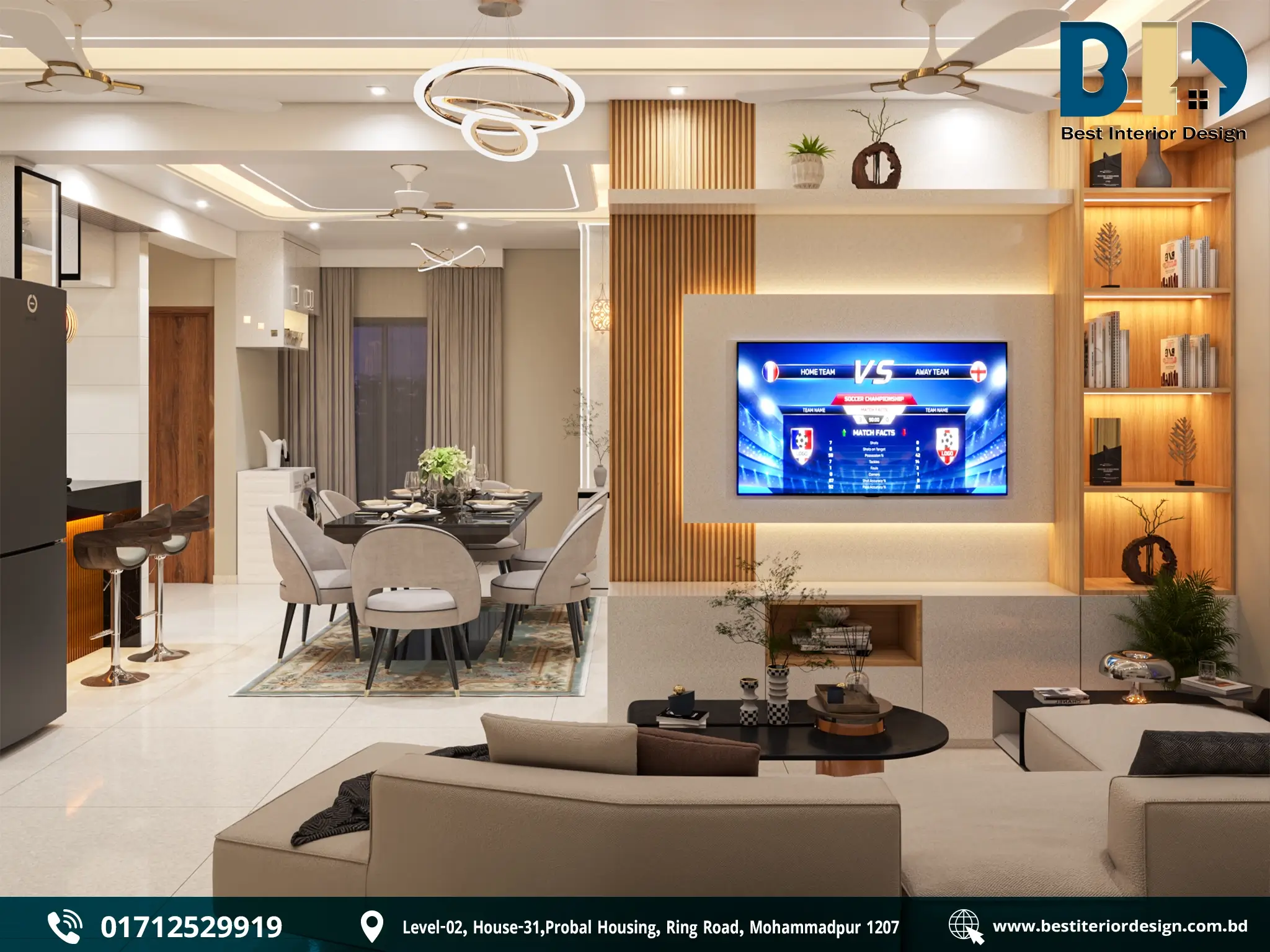 1140 SQFT Apartment Living Room Interior Design in Adabor, Dhaka