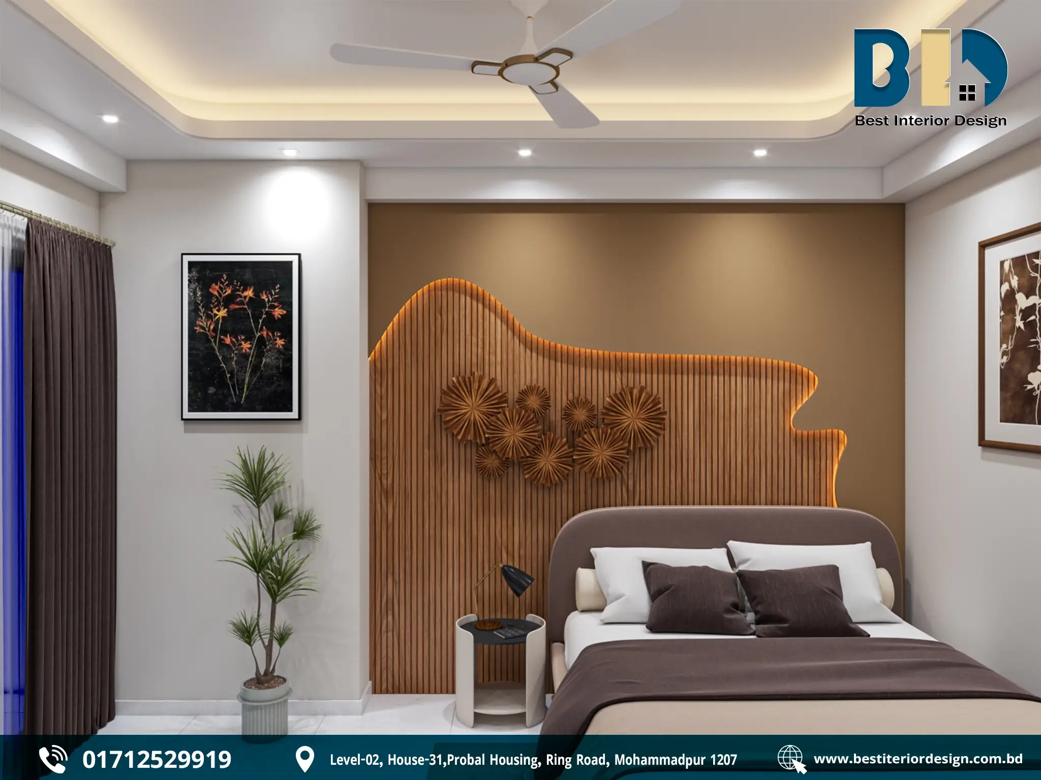 Stylish Compact Apartment Master Bed Interior (1)